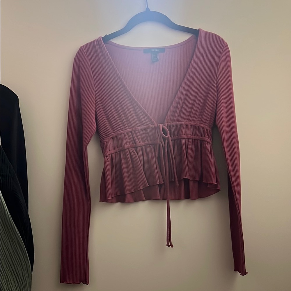 Women's Ribbed V-Neck Top - Mauve